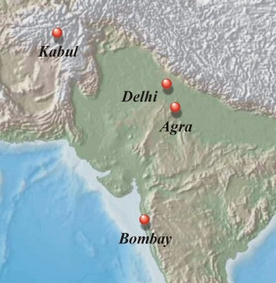 Karte Reise nach Indien von Kabul  Afghanistan